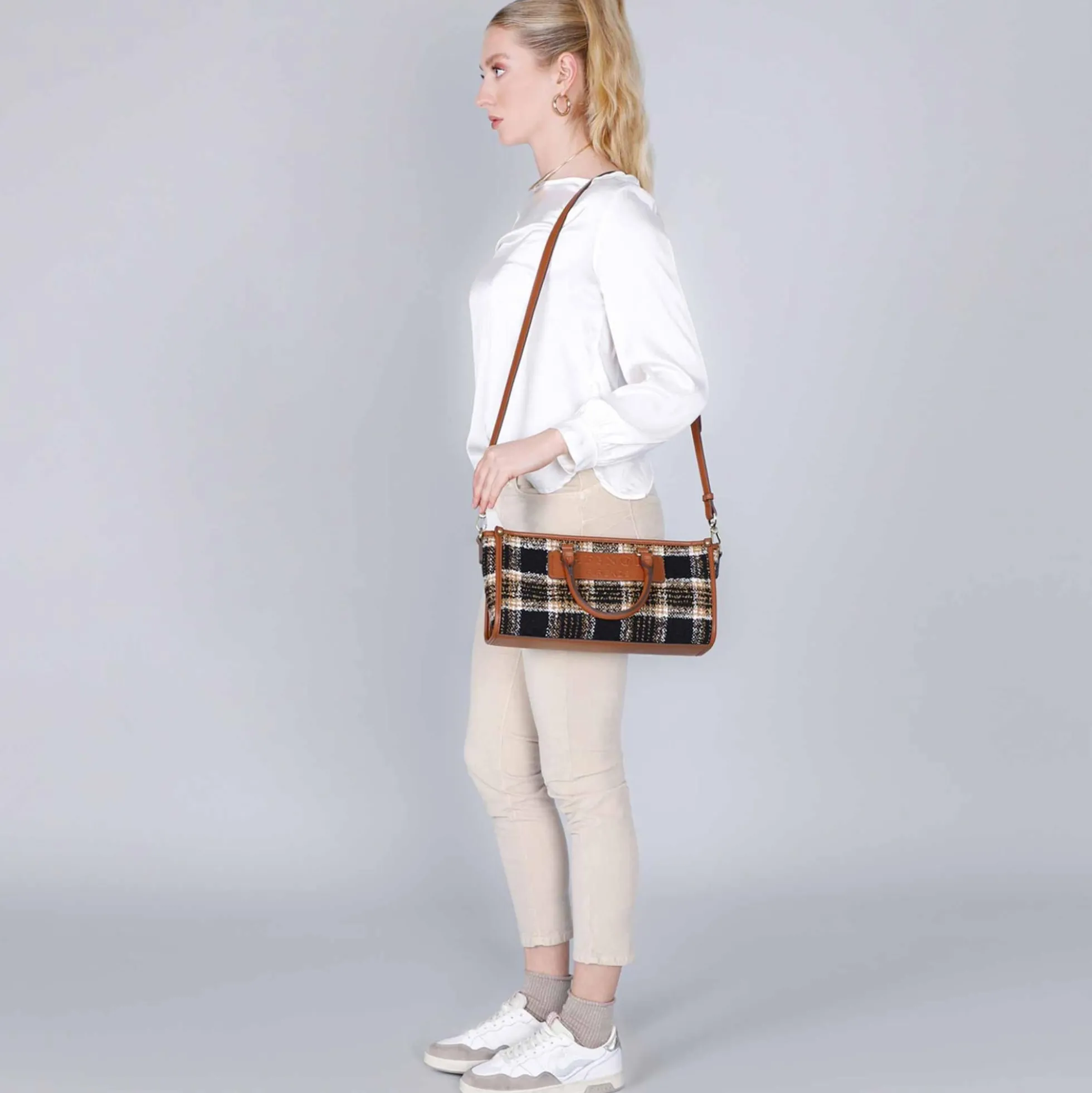 Minibag CafèNoir NQ0926 in tessuto tartan