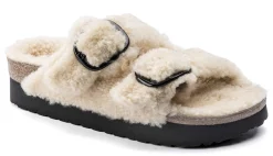 Sandali Arizona Plateau Big Buckle Teddy Beige Papillio by Birkenstock 1017642