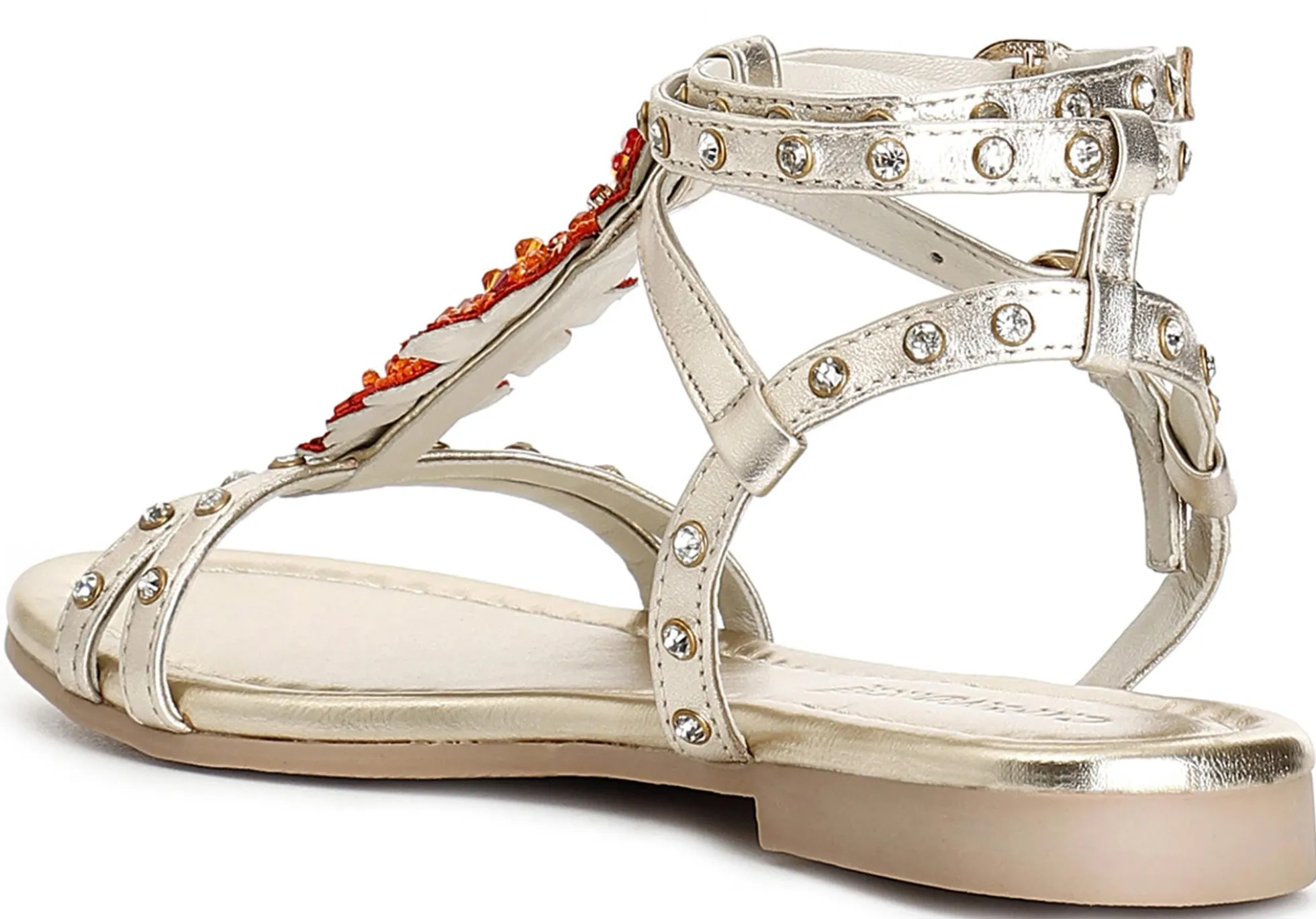 Sandali CafèNoir GG2554 scarpe donna in pelle con accessorio foglia oro
